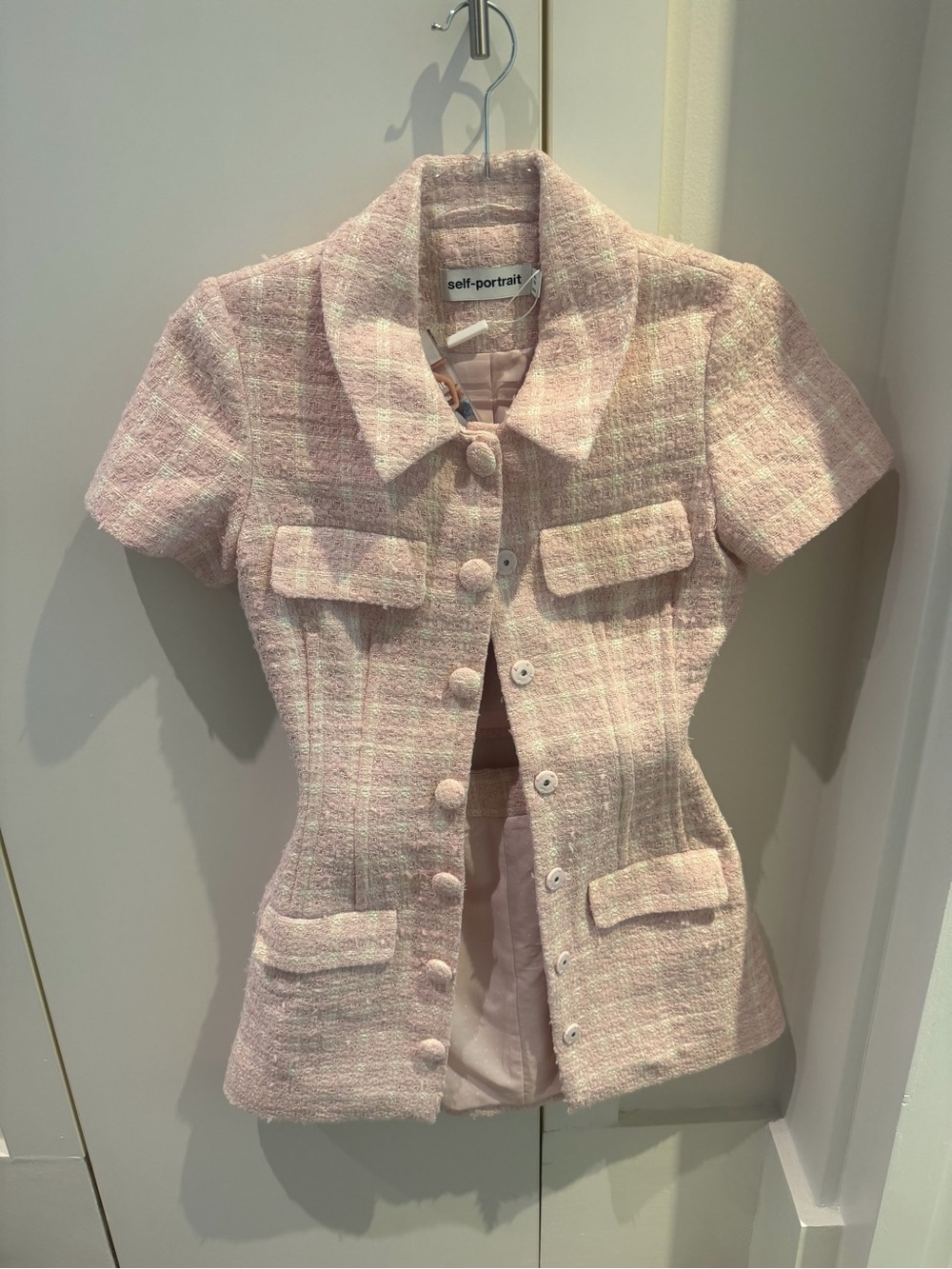Self-Portrait Pink Tweed Short-Sleeve Jacket